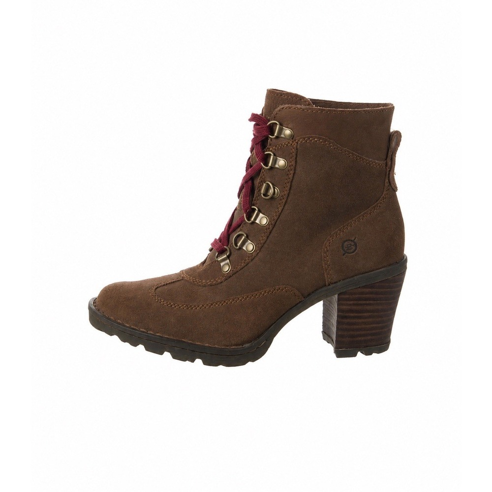 Born Brown Suede Lace Up Ankle Boots Block Heel Lug Sole Women's EU 38 US 7